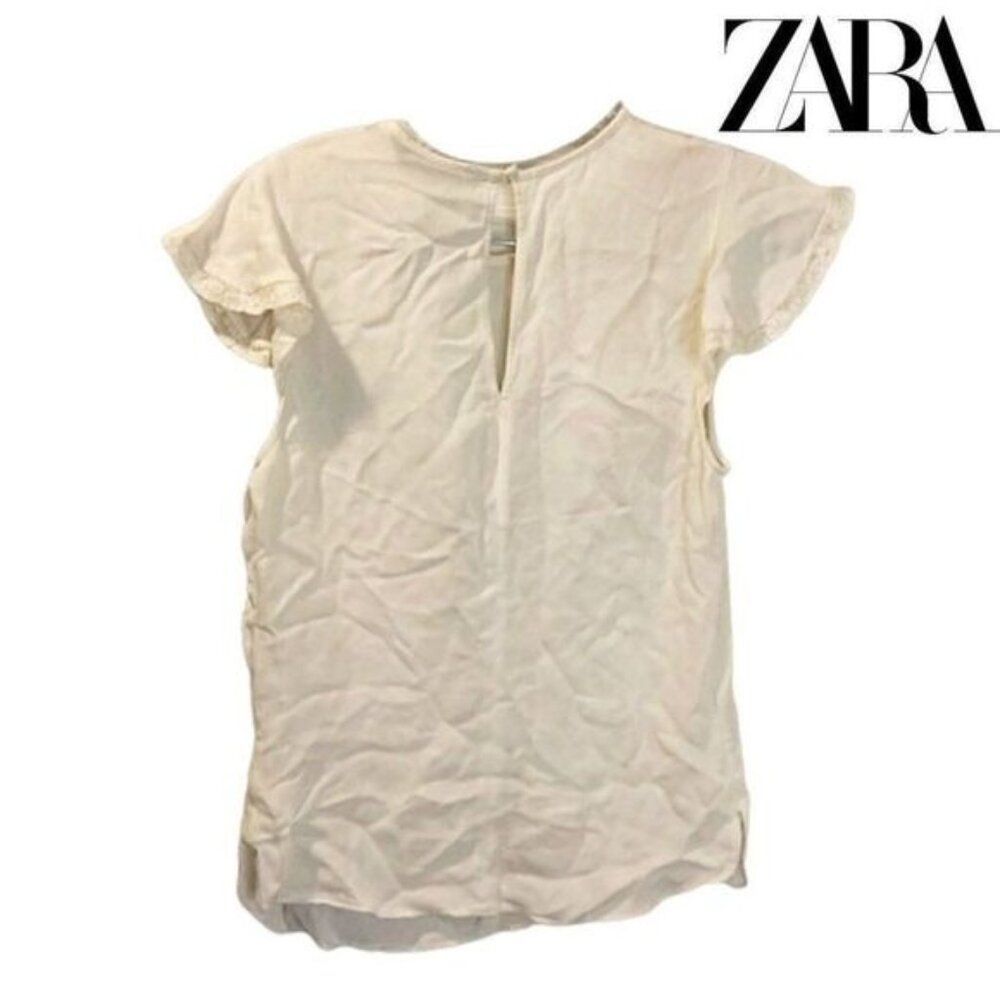 ZARA Womens Frilled Ruffle Sleeve White Basic Top - Picture 2 of 5